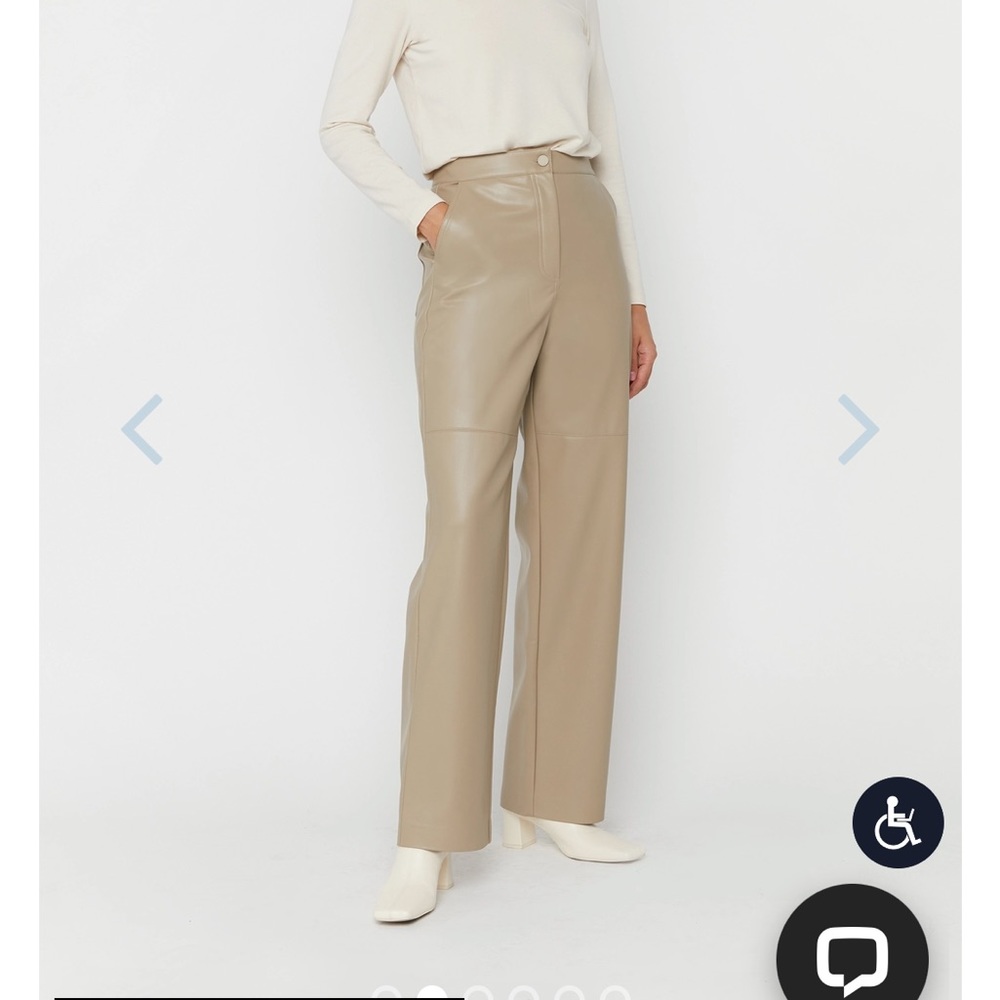 Oak + fort straight leg vegan leather pants in beige